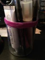 Bottle repurposed for make up and toiletries